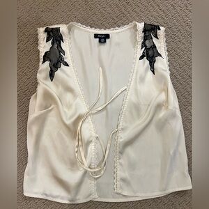 Nasty Gal Cream Sleeveless Blouse with Black Lace Detail